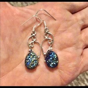 NEW. Artisan Gemstone Sterling Silver Plated Earrings.